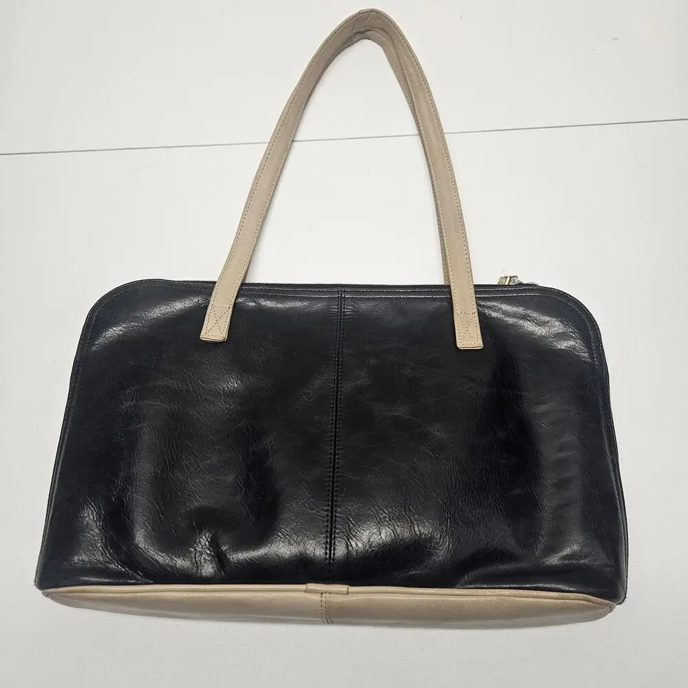 Latico Black & Tan Leather Briefcase Shoulder Bag Purse Satchel Carry Large